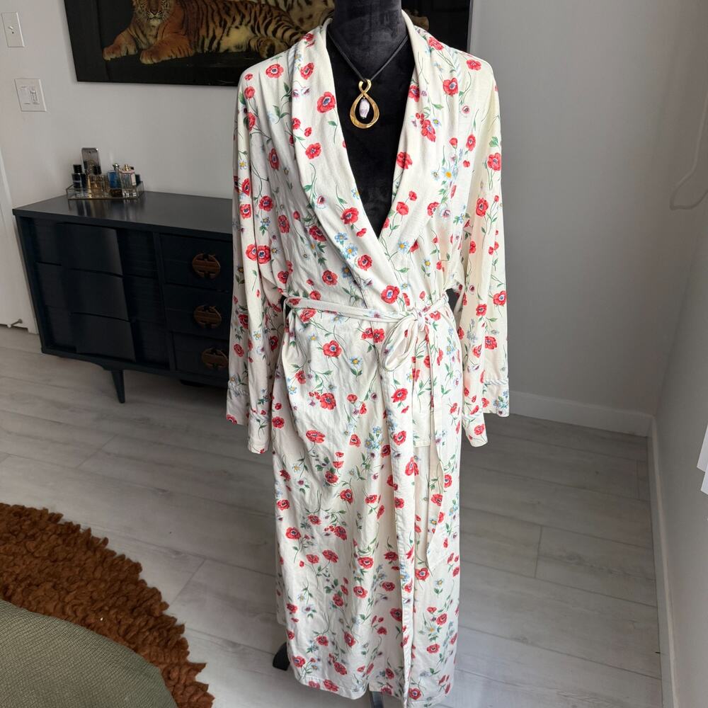 Vintage Victoria's Secret Country 100% Cotton Floral Long Sleeve Robe Pocket